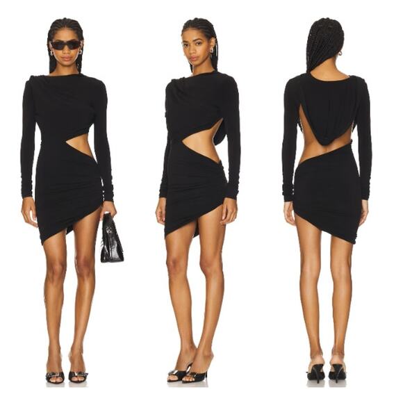 A VINTAGE FIT | Hooded Cut Out Dress in Black Mini Gothic Backless S - Picture 2 of 15